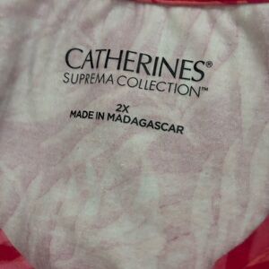 Collection B Coral and Pink Leaf-Print Scoop Neck Top